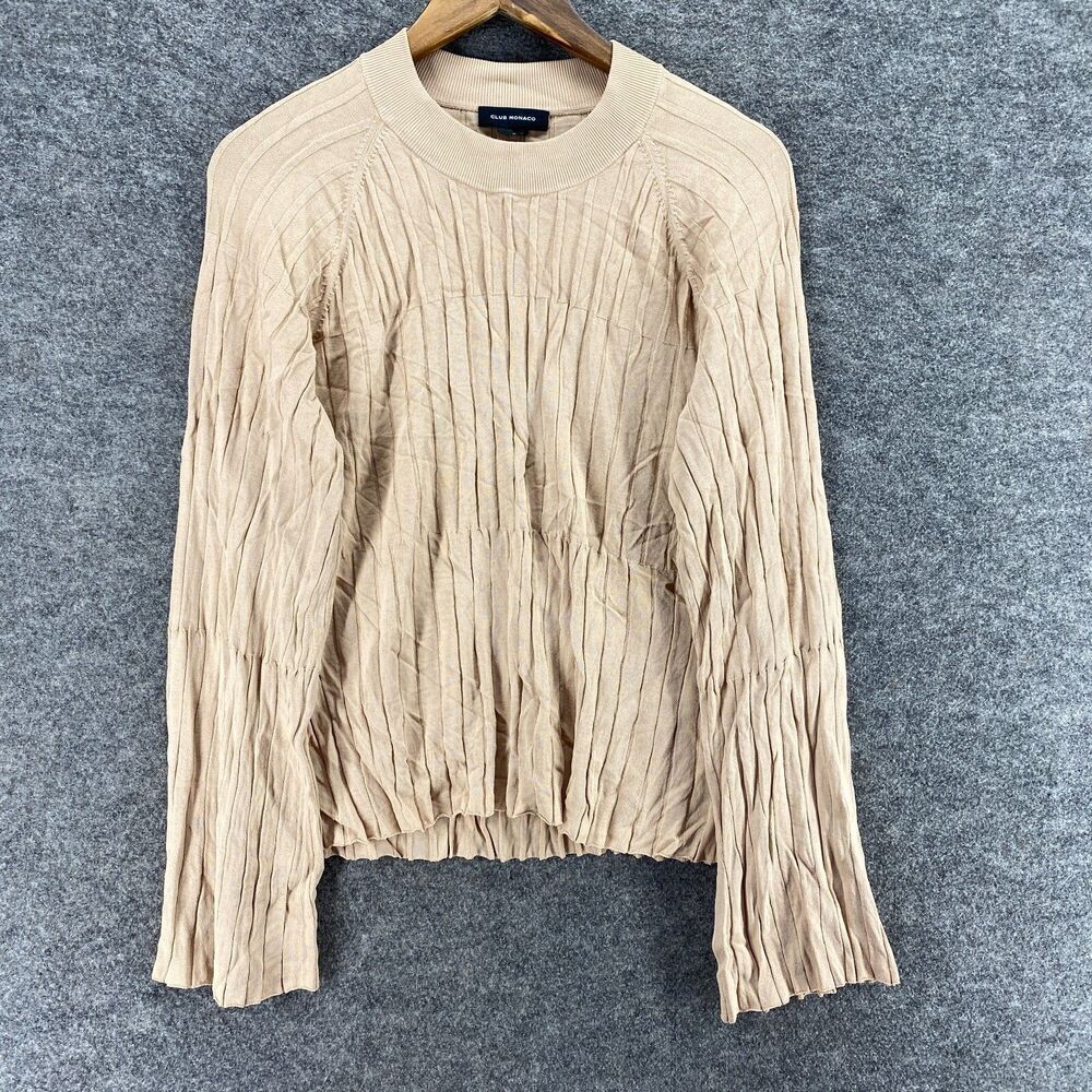 Club Monaco Sweater Pullover Women XL Beige Crew Neck Long Sleeve Knit Casual